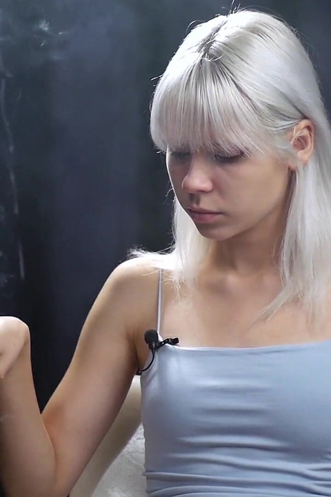 Ash Hair Color Girl Is Smoking Two Cigarettes