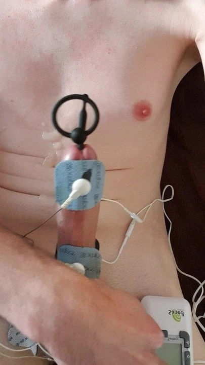young gay double sounding and multiple estim electro cumshot