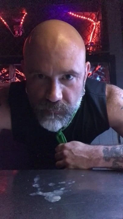Daddy licks cum off table in public