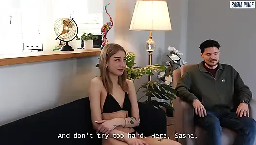 Young Hot Wife Gets Fucked in the Ass by Two Guys with Huge Cocks in Front of Her Cuckold Boy!