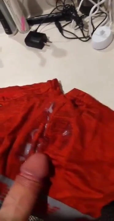 My hard cock cumming on roommates clothes