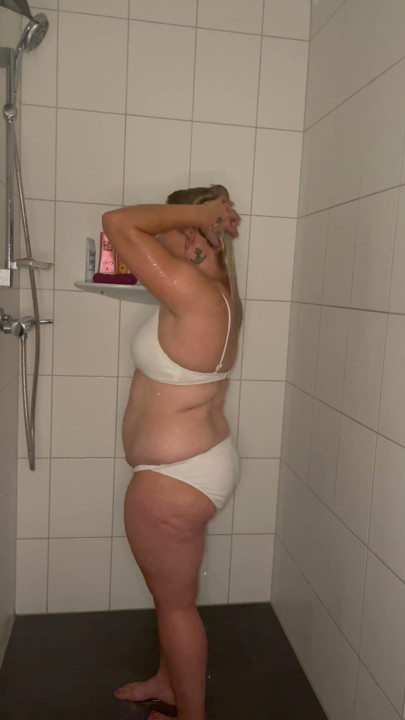 Bonie&Clyde masturbating satisfyer Hot water trembling twitching moaning blonde solo horny multiple orgasms I cum shower shower head | Clip 3
