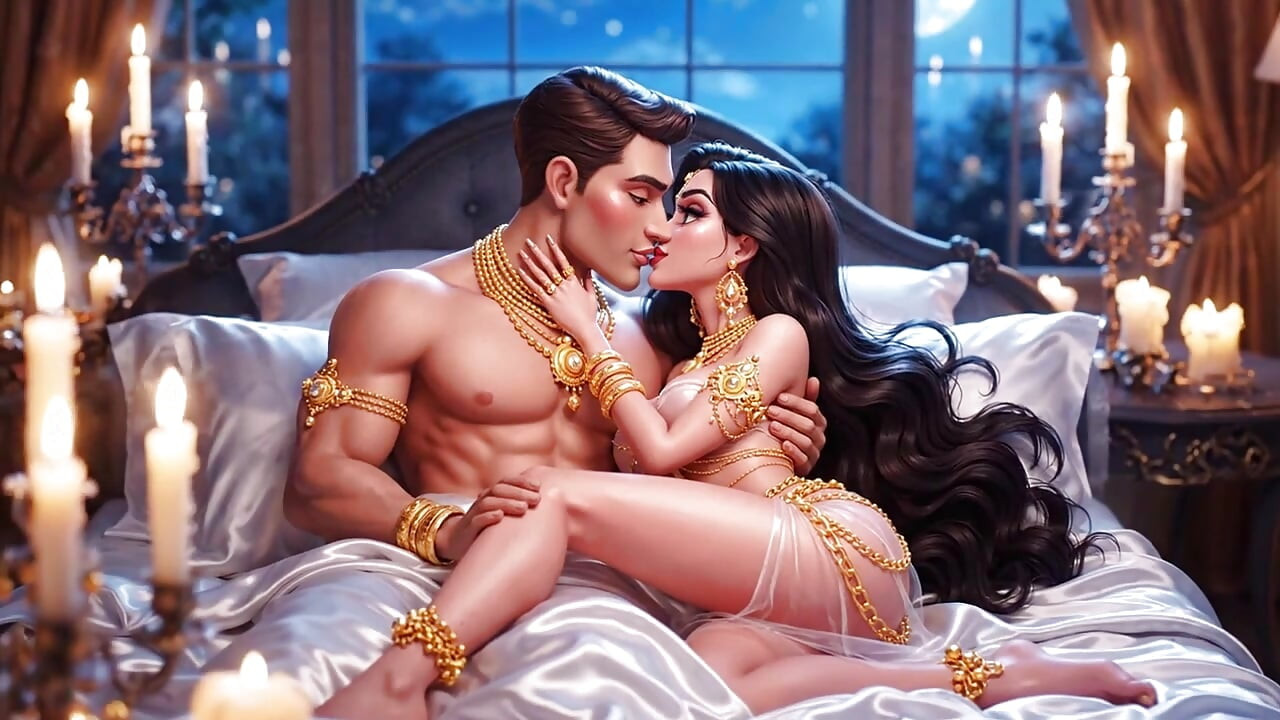 Royal Cartoon Couple Hot Night Passion Samling - Gullsmykker Animert Sensuell Romantikk