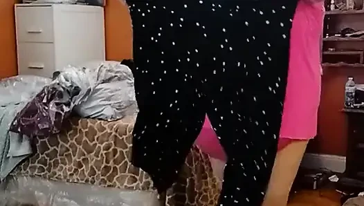 I am putting on pink panties pink top and cute ice cream shorts