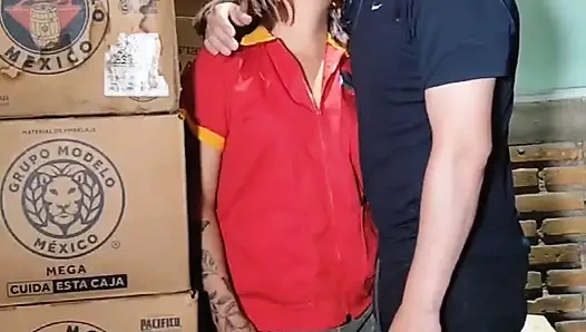 Shop cashier her boss in the cellar