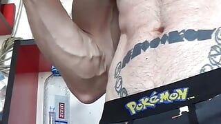 Working out fit body and showing off uncut dick