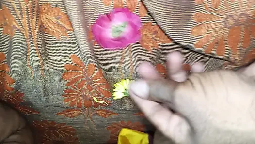 Hot romance with flowers in cute and wet pussy