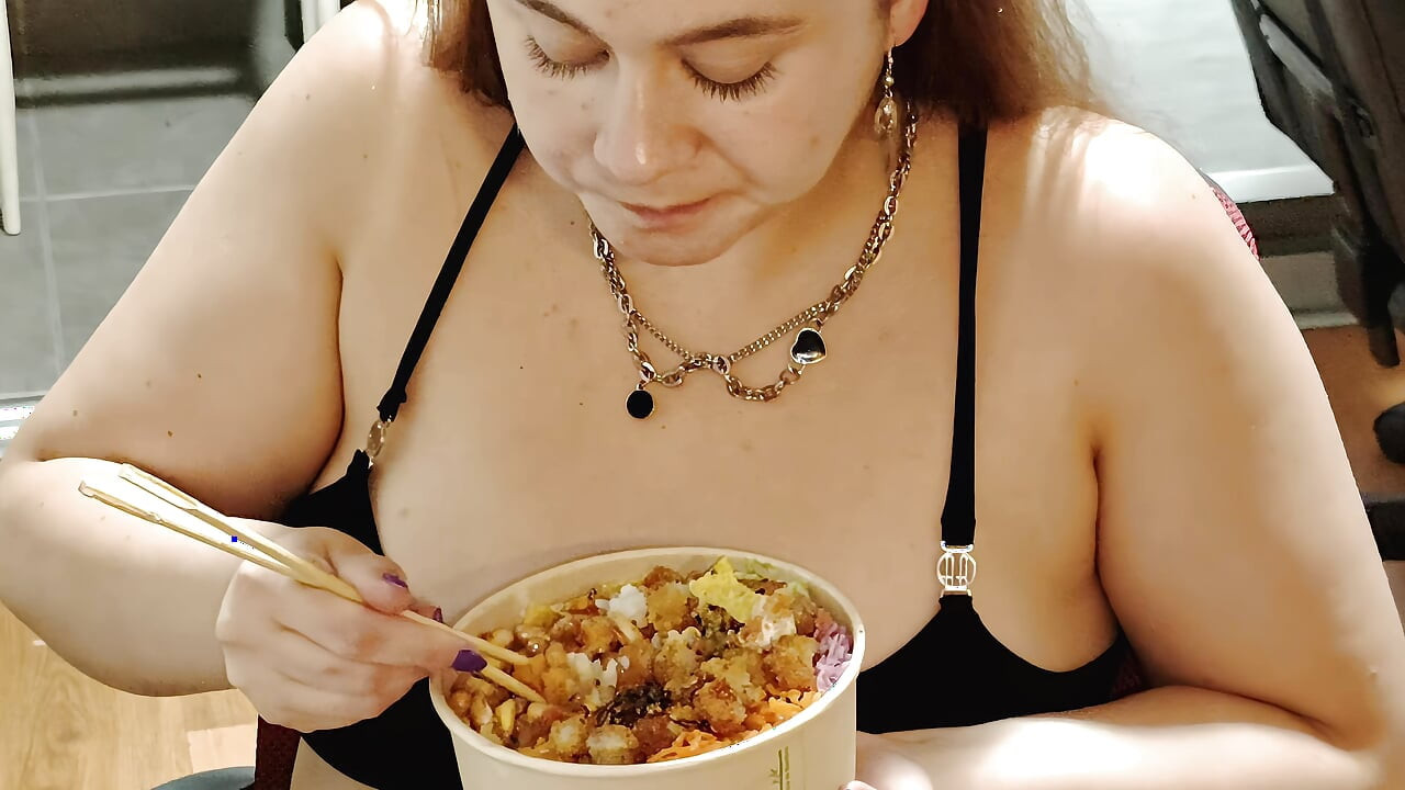 Nicole's Massive Takeout Stuffing - Belly &ass tease