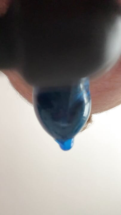 Jerking off with blue condom