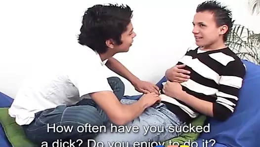 Twink sex instructor Samir shows Roger how to suck cock
