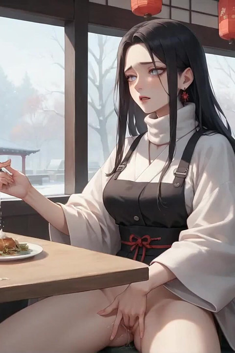 Sexy, schmutzige Verführung in einem schneeigen Café mit Kimono-Cream Drip - geiler hardcore-porno!
