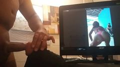 Fucking a fake pussy while I seeing sexy dancing from latina