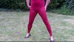 red Leggings Pantyhose no cum no wichsen Sperma