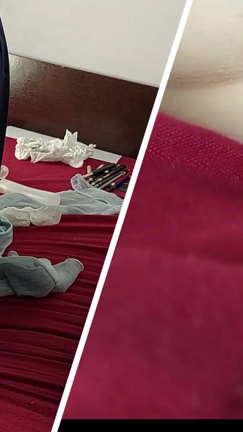 Horny mom undresses and masturbates with moans. Naughty sexy milf tries on naked clothes. | Clip 1
