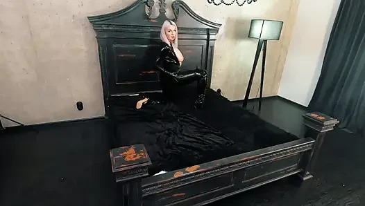 Rubber Black Latex Catsuit Backstage Video, Thigh High Boots and Shiny Fetish Clothes