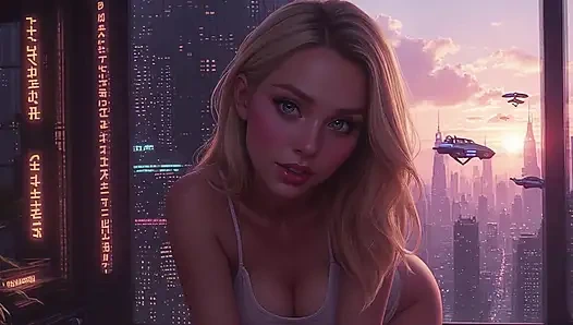 2099 Olivia в будущем с внушающими соблазнениями показывает ее достаточное декольте, часть 1