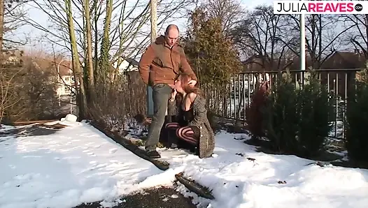 Horny bitch moans hard as she gets fucked out in the outdoor