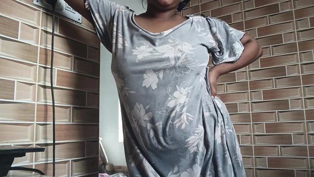Cute girl slowly taking her dress
