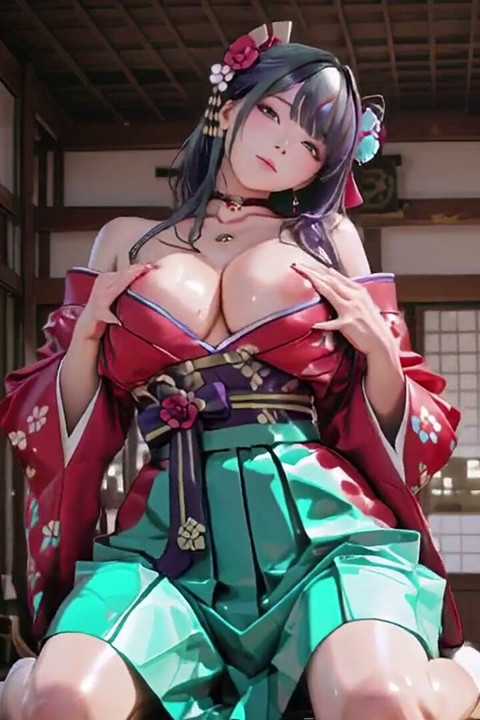 Purple Hair Kimono Girl's Private Morning! Red & Green Clash Is Insane.