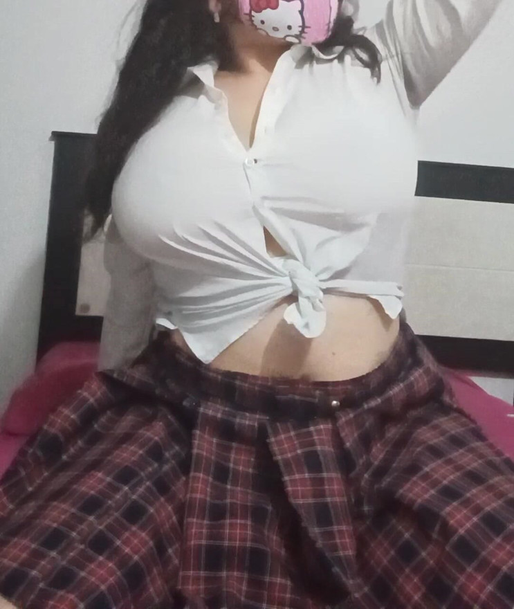 I touch my big tits after school
