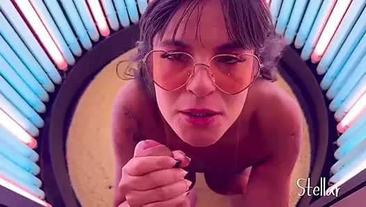 Fucking Inside the Tanning Booth Until I Get a Load in My Mouth