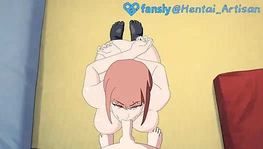 Hentai Artisan: Makima, Chainsaw Man, Black Stockings Footjob, Deepthroat Facefuck, Double Penetration, Gets Fucked Hard