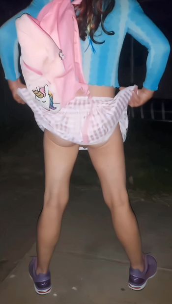 One of my favourite moments outside on my car at night in my little pink skirt