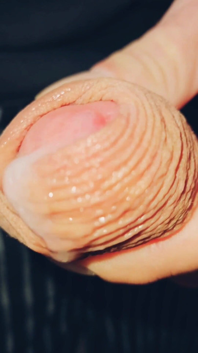 Horny uncut guy playing with long foreskin again precum and cum | Clip 3