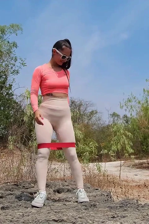 Outdoor Workout with Band, Jumps, Squats, Steps
