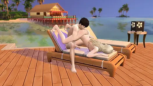Couple in love have sex in public on the beach