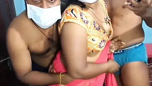 Thresome with Husband and Husband's Friend. They Fuck to Together.