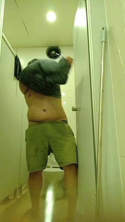a little cute guy show off in bathroom
