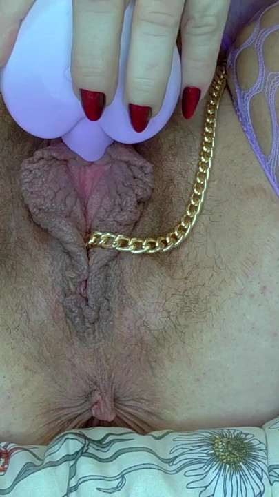 Silicone Egg On Gold Chain Deep In My Hairy Pussy - Pulling Gold Chain + Clit Sucker Orgasm | Clip 2