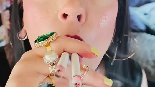 British Wife, Tina Snua, Smoking 2 Cigarettes At Once! Drifting Snap Inhales Smoker Smoke OMI OME