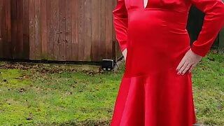 Hot tv Nottstvslut outdoor red satin dress stockings