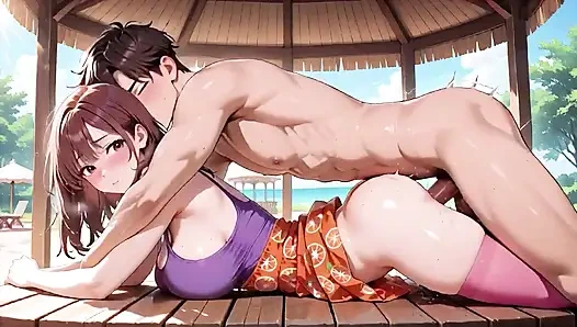 Big Tits Hentai Beauty Bounces Passionately on Tropical Porch - Dripping Wet!