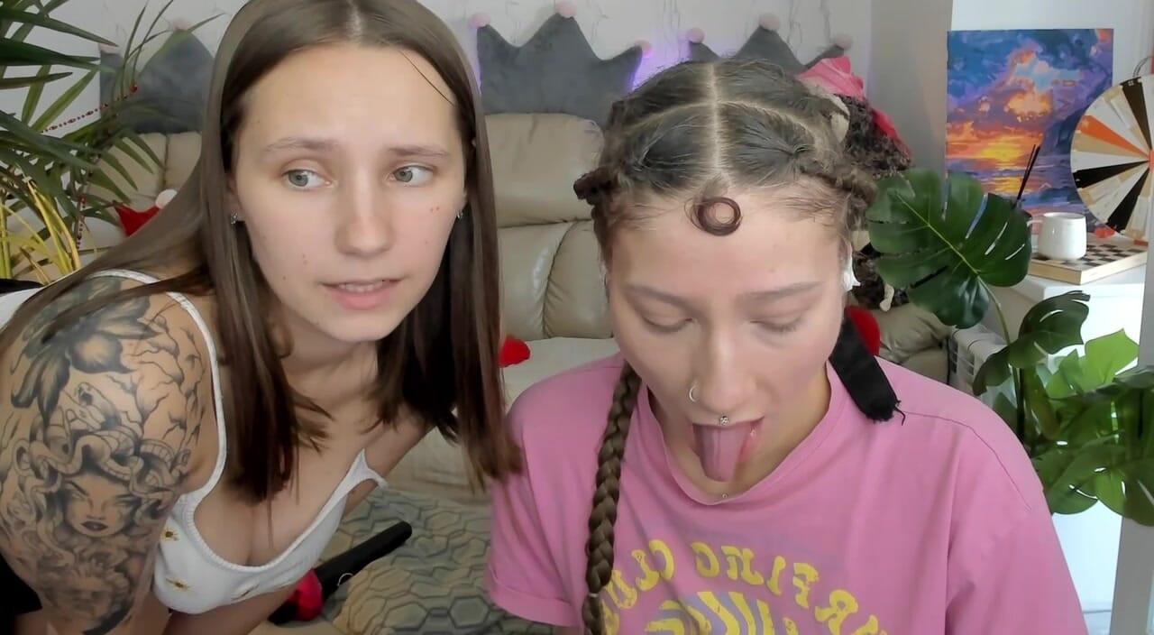 show off their tongues so stepfather can choose who will suck