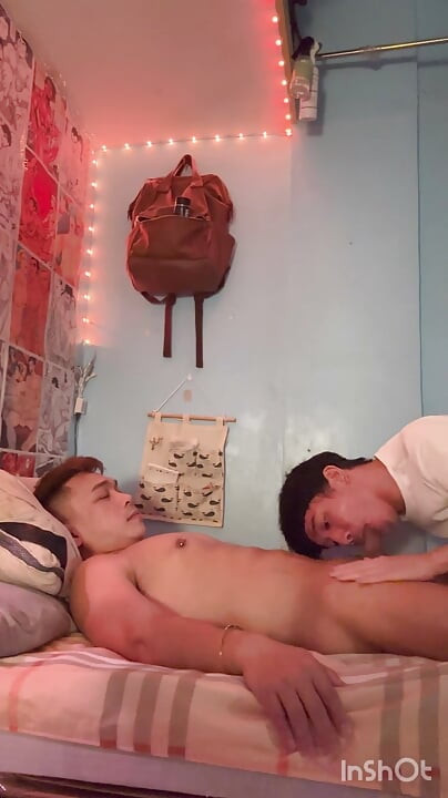 Filipino Twink's Huge Cock Gets Sucked Hard by Slim Asian Boy
