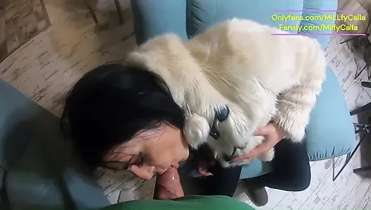 Fluffy Blowjob on the Chair – Deepthroat and Cum on My Fur Coat