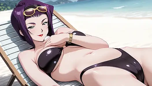 Faye Valentine güneşlenirken plajda sekse dönüşüyor. Faye Valentine Hentai Cosplay