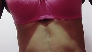 Sissy wearing pink bra and red panty