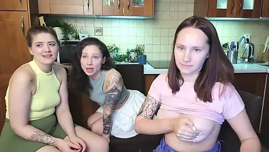 big deep long lesbian kiss of stepsisters for stepdad