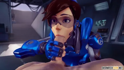Hot ass Tracer from Overwatch gets doggystyle and blowjob