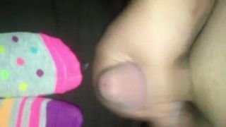 Cumming on striped mismatched ankle socks