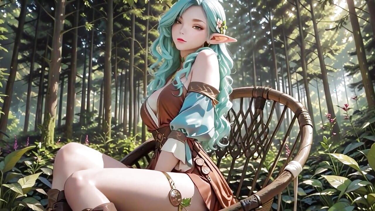 Fantasía en el bosque! Mage de pelo verde y elfo azul en un paseo privado