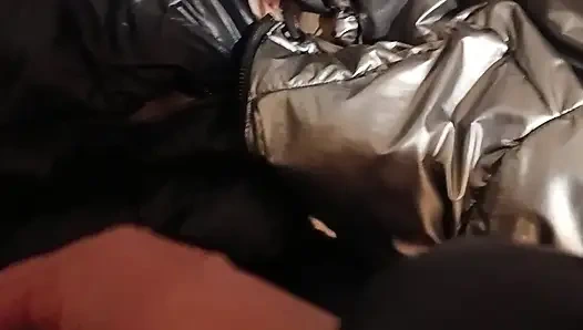 Down Jacket Fetish - Playing and Cumming on Her Shiny Puffer Jacket