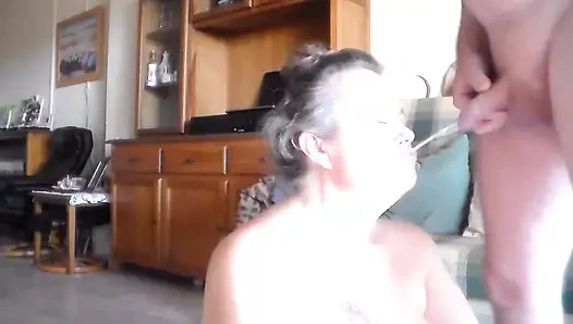 John is peeing on Jen's face and into her mouth