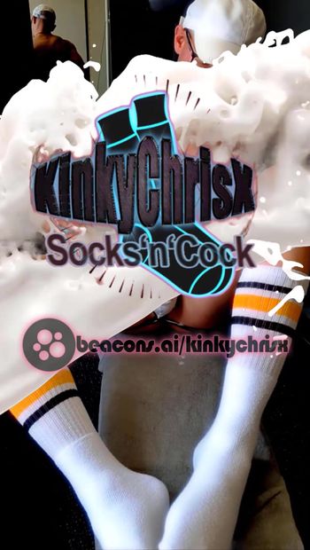 KinkyChrisX cums wearing white knee socks and jockstrap #socksworship