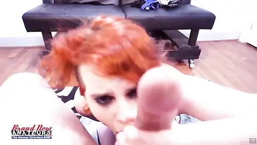 Curvy Redhead Marla Sloppy Deepthroat Blowjob Greedy Cum Swallow!