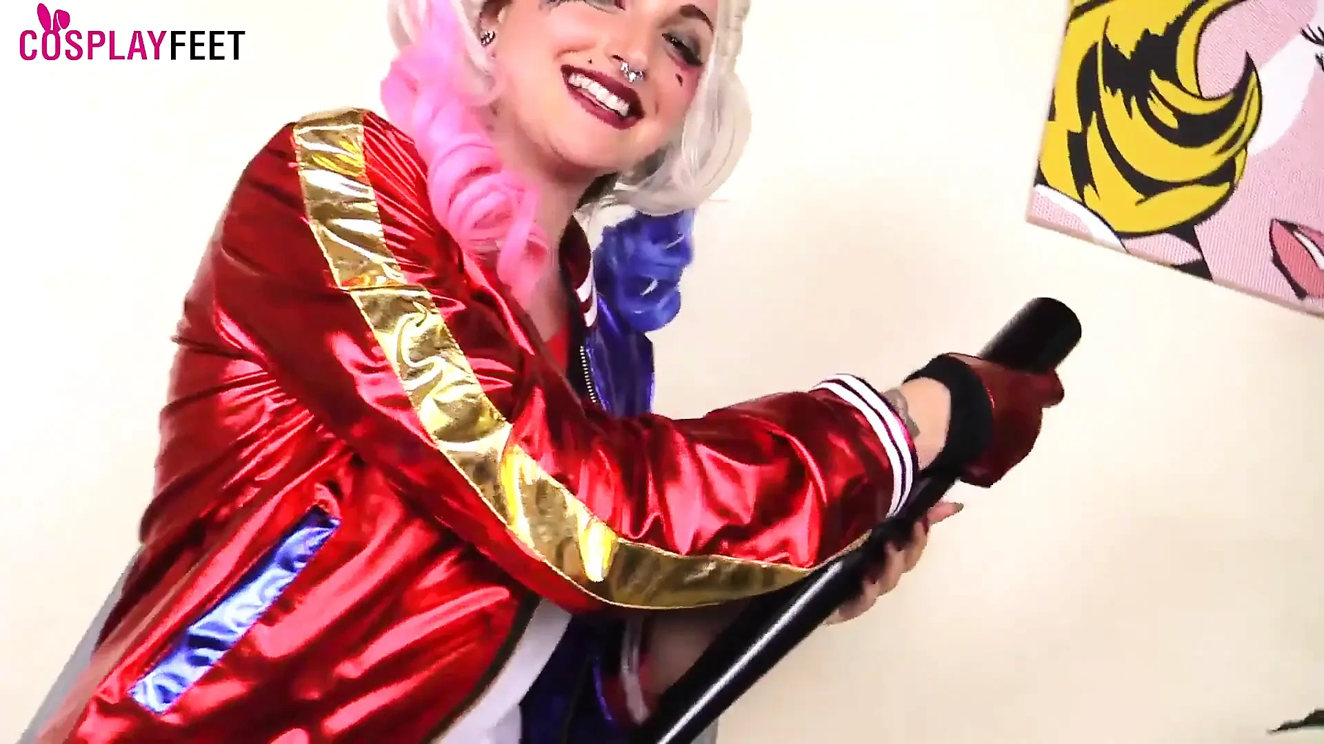 Medusa Blonde Looks Insanely Hot in Harley Quinn Cosplay Costume with Black Nylons